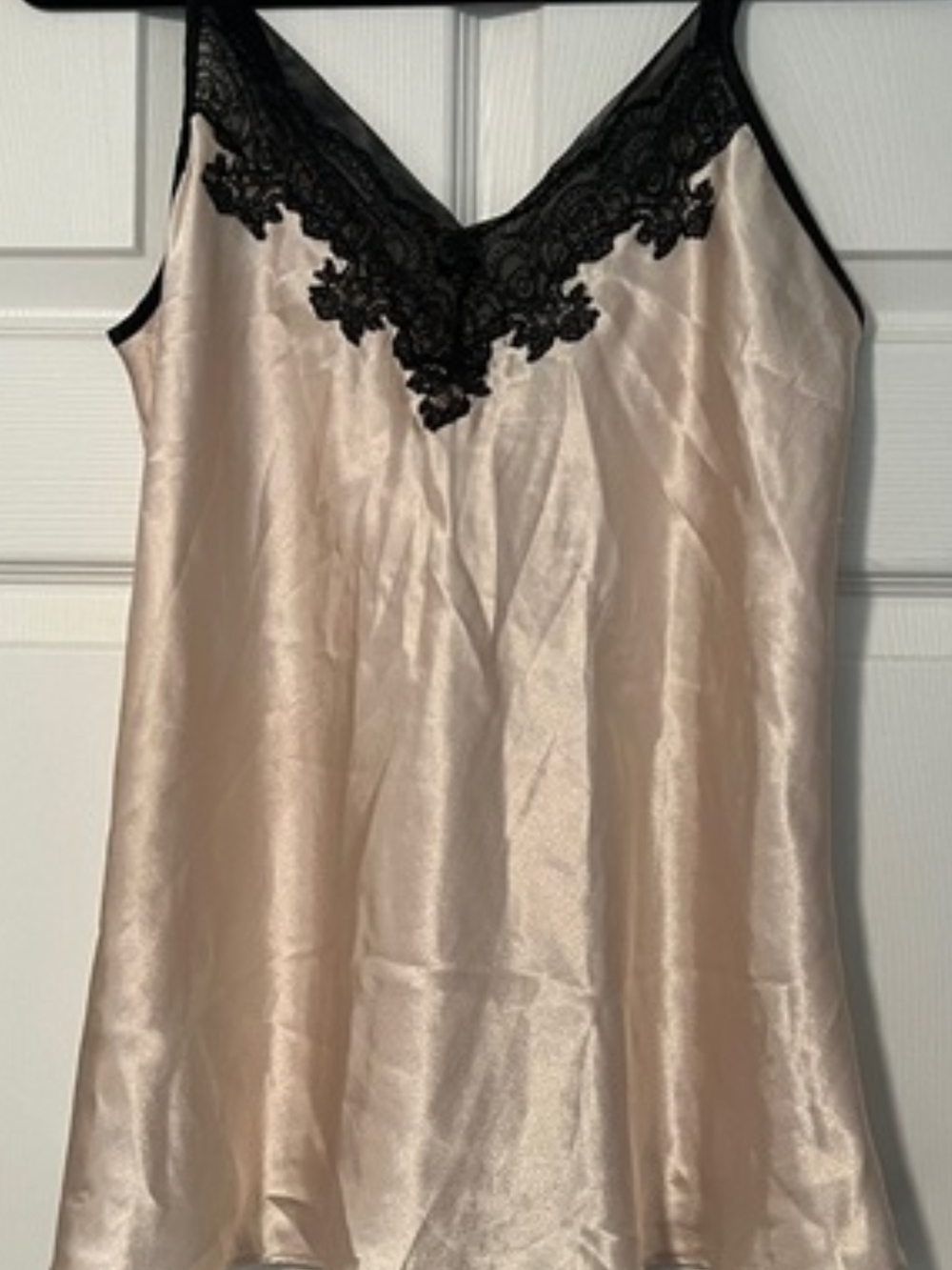 Silky Lace-Trim Chemise Slip in Nude and Black Oscar De La Renta